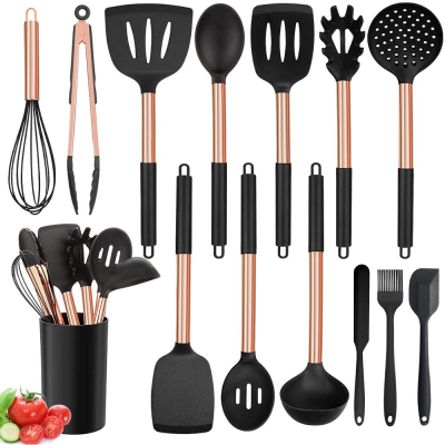 Rose gold food grade silicone kitchen utensil copper non stick cooking utensils Accessories Set of commercial household