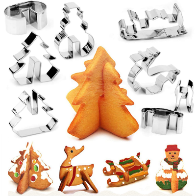 custom 3d cube cute christmas shapes metal stainless steel cookie maker cutters mould press biscuit set for baby kids holiday