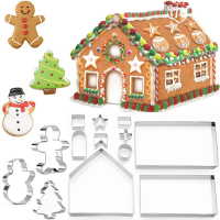 Custom 3d cube metal stainless steel christmas holiday mini gingerbread house ginger man fondant cookie cutter cutters set