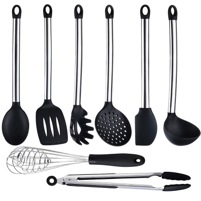 Hot kitchenware 8pcs silicone kitchen utensils with stainless handle